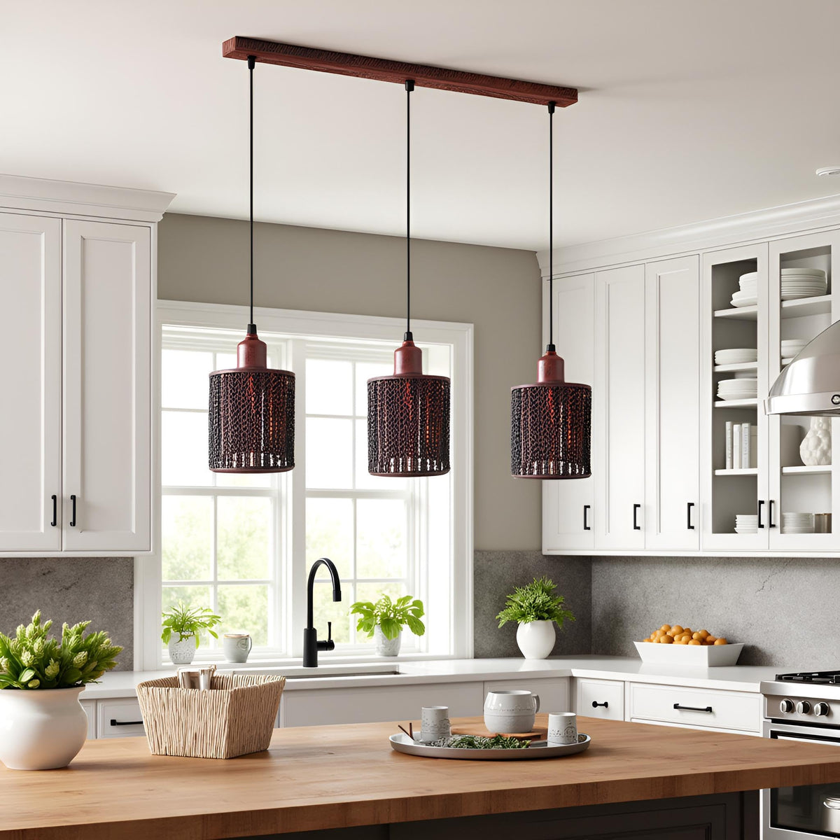 3 Way Pendant Light Triangle Metal Wire Cage~4059