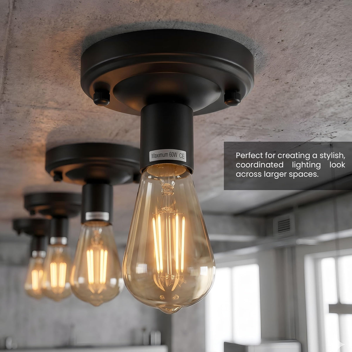 2 Pack Vintage Ceiling Lamp E27 Flush Mount Light Fixture~4085