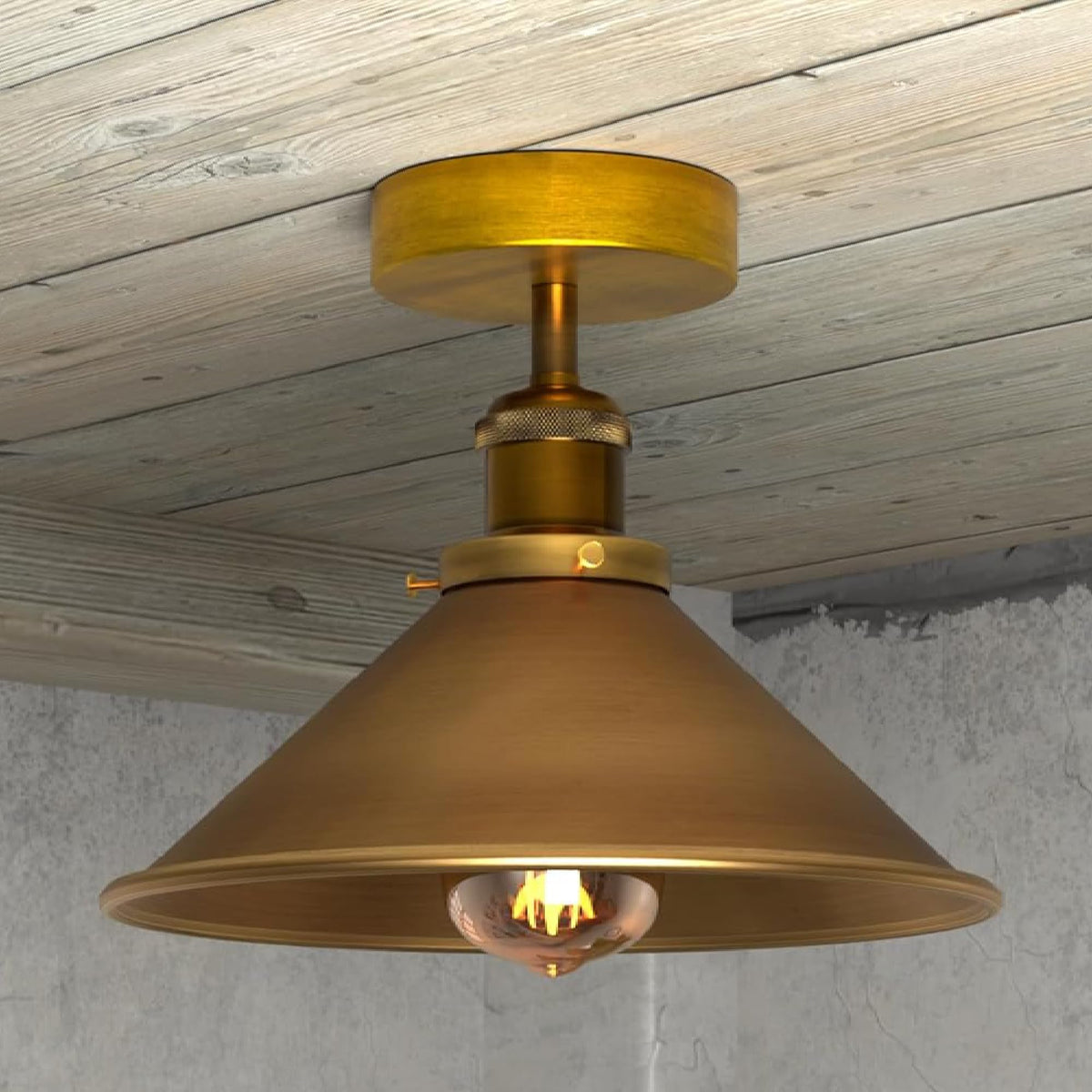 Semi Flush Ceiling Light 22cm Cone Shade E27 with Bulb ~4126