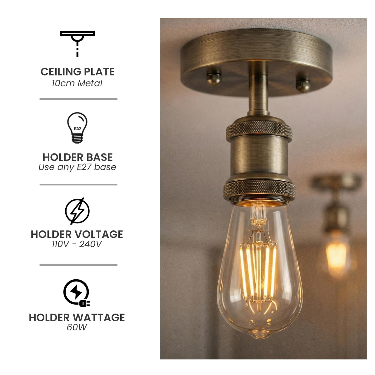 2 Pack Vintage Fully Earth Ceiling Light Flush Mount E27 Lamp~4083