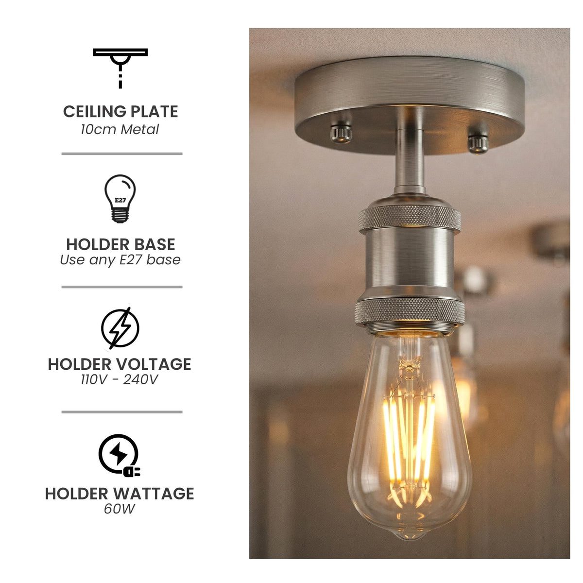 2 Pack Vintage Fully Earth Ceiling Light Flush Mount E27 Lamp~4083