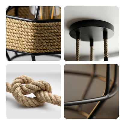 Jute Rope Pendant Light Fitting with Metal Shades~4084