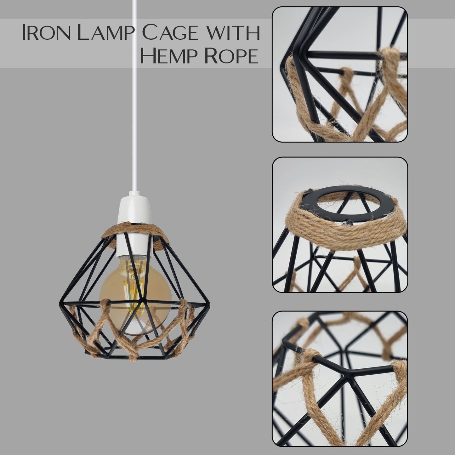 Black Metal Diamond Acrylic Hemp Rose Pendant Light - Detail image