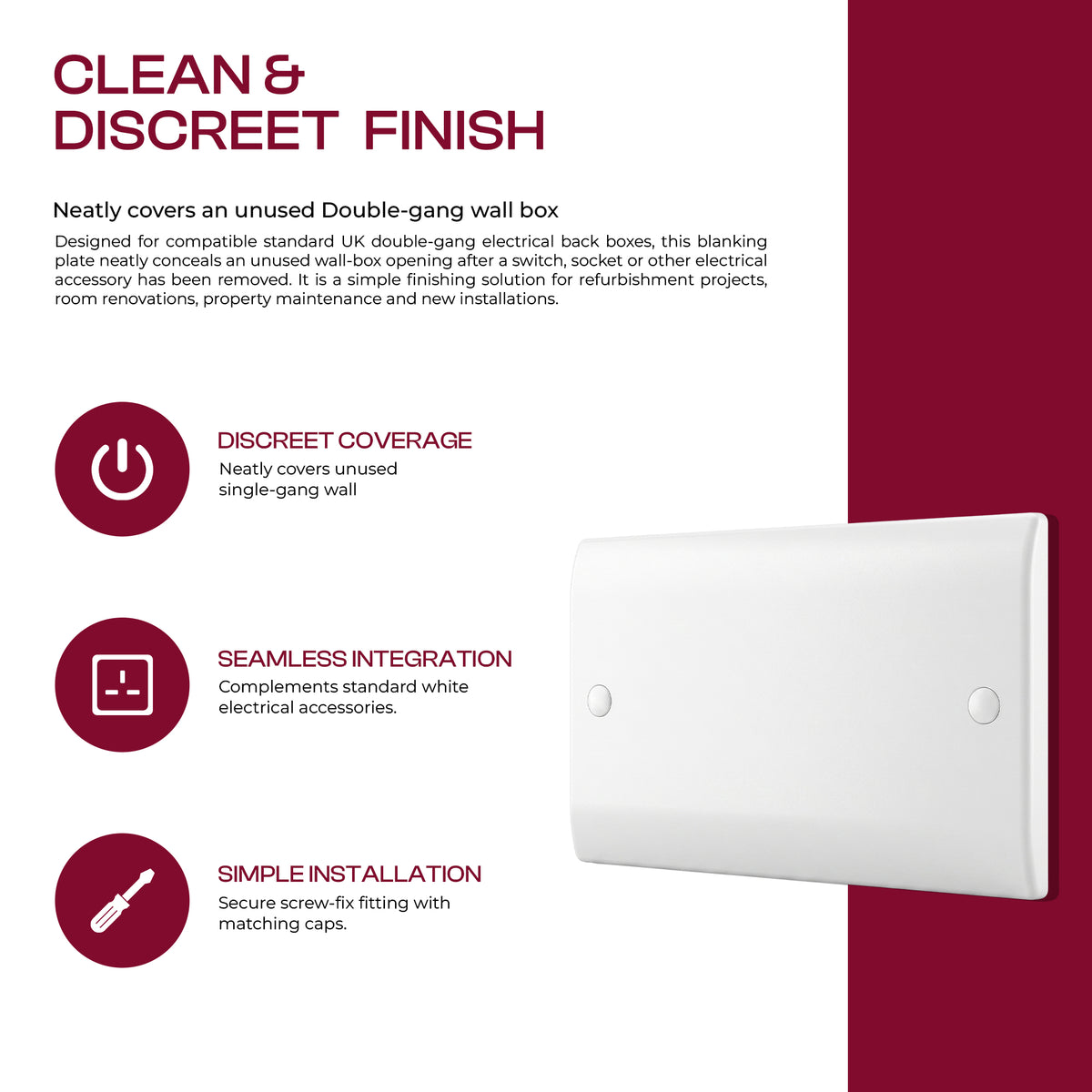 White Blanking Plate 1 Gang and 2 Gang Curved Edge~4036