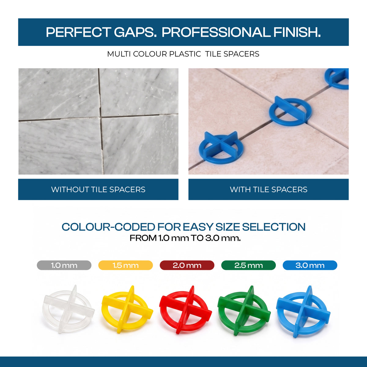 100 Pack Reusable Tile Spacers for Floor & Wall Tiling~4072