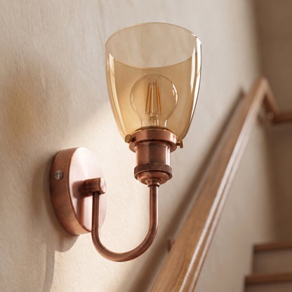 Glass Wall Light, Amber Bell Copper or Black Ribbed Tulip, E27~4089