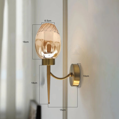 Modern Wall Light with Amber Glass Lampshade & Copper Plate for  Living Rooms, Bedside Reading&Bars - Size Image 