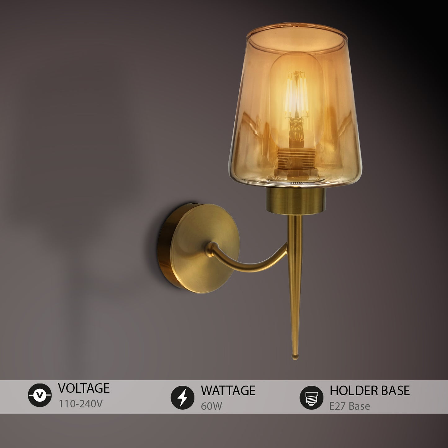 Modern Amber Glass Plate Wall Light with Bell/Mug Shape Lampshade – Ideal for Bedrooms, Hallways, Lounge, Kitchens, and Chic Bar Spaces - Application Image