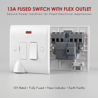 White 13A Fused Connection Unit, Single Gang Fused Spur FCU~4086
