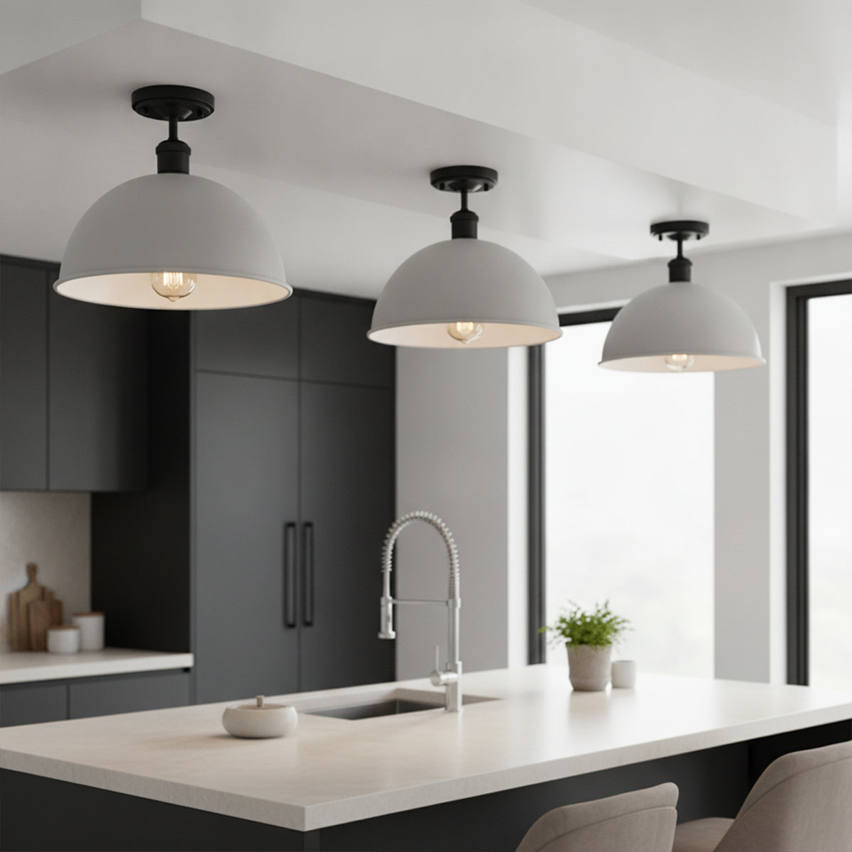 Industrial LED Semi Flush Mount E27 Ceiling Light~4152