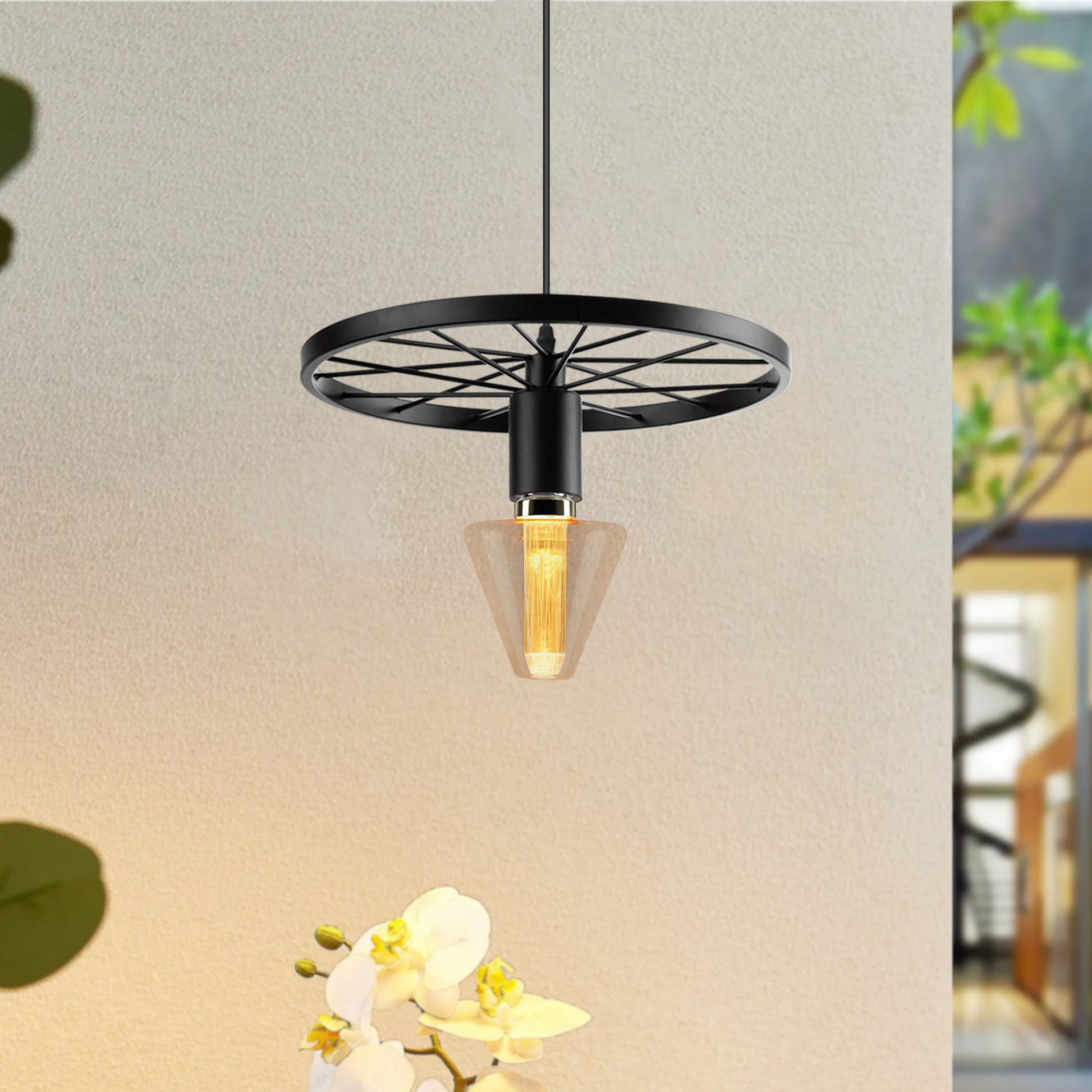 Industrial Chandelier Wheel Single Hanging Pendant Light- application image