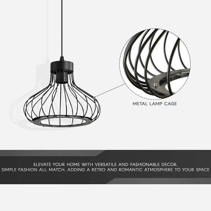 Black Cage-shaped chandelier Hanging Metal Pendant Light -Detail Image
