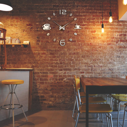 Modern 3D Sticker Number Frameless Coffee Time Wall Clock~3645