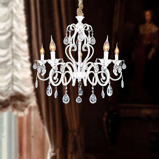 Vintage White Iron Chandelier Lighting fixture Retro Ceiling lamp Candle Lights - Application image