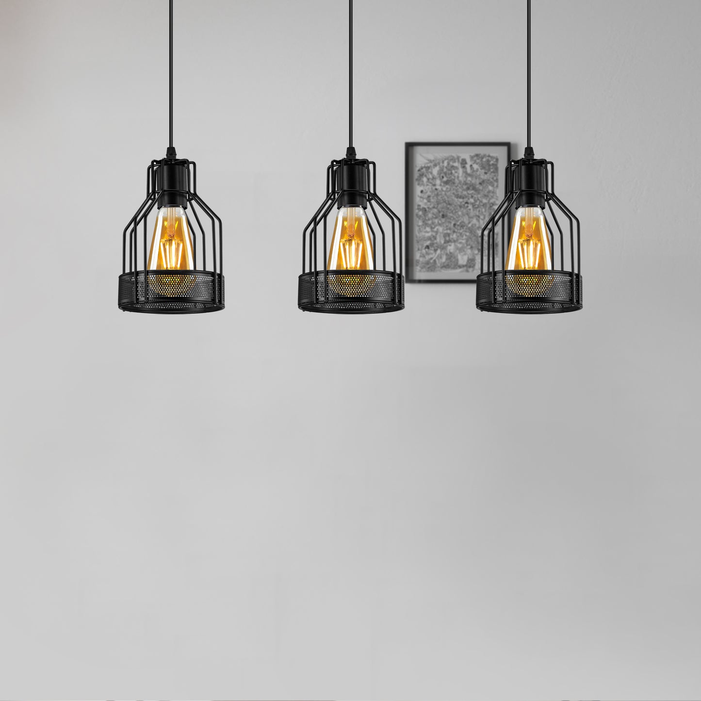 3 Way Ceiling Pendant Light Cage Rectangle Light Fitting