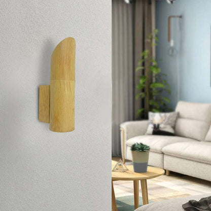 Modern Cylinder Bamboo Wood Gu10 Base Wall Lamp Fixture-Application image