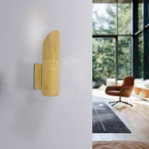 Modern Cylinder Bamboo Wood Gu10 Base Wall Lamp Fixture-Application image