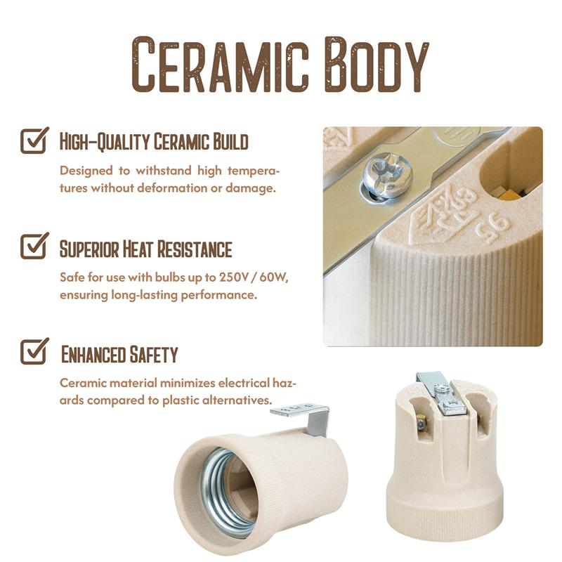 E27 Ceramic Lamp Holder Porcelain Edison Screw Bulb Socket ~ 3240