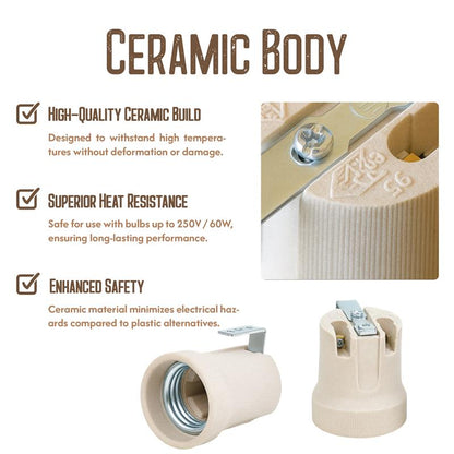 E27 Ceramic Lamp Holder Porcelain Edison Screw Bulb Socket ~ 3240