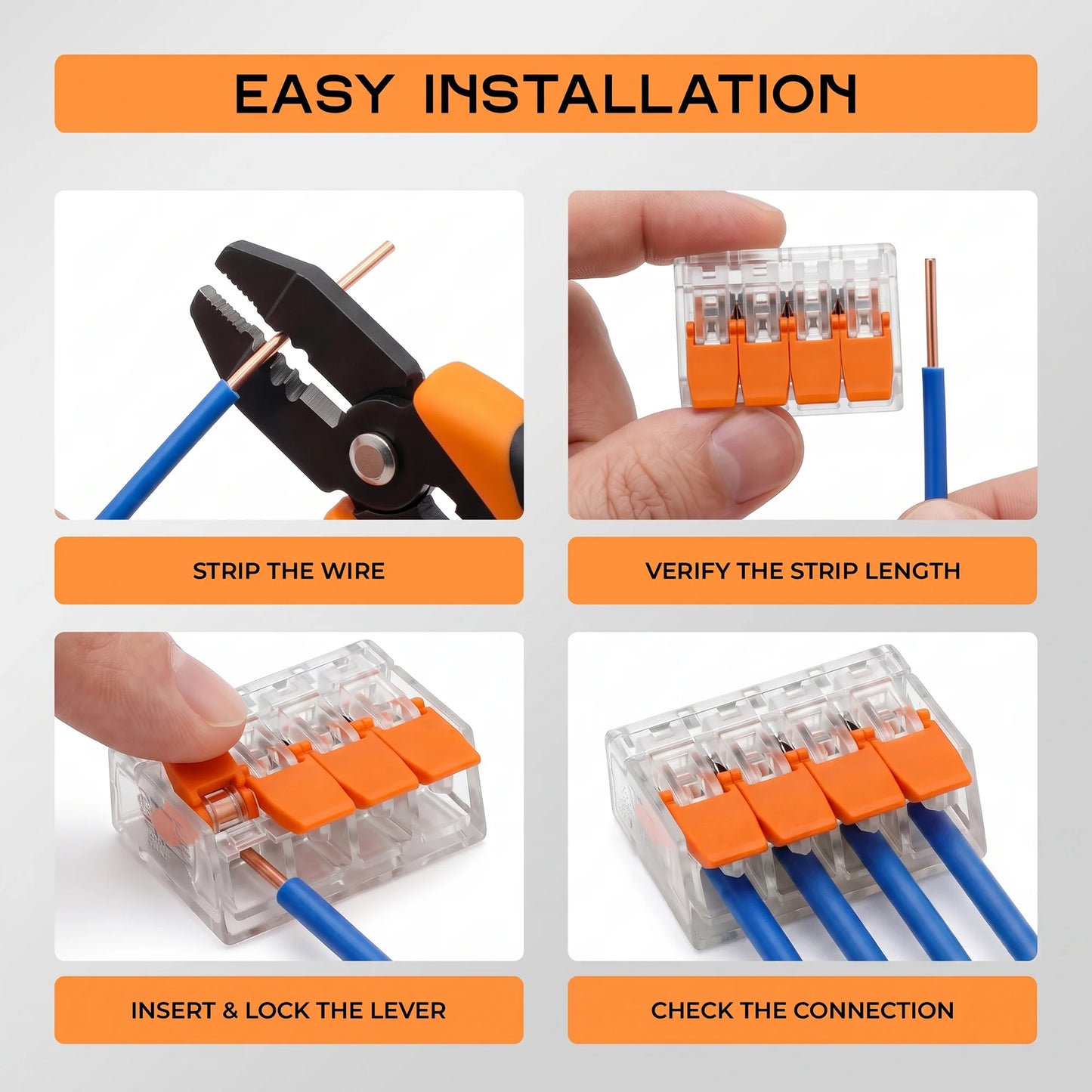 4 Way Lever Wire Connector 32A 450V Clear Reusable Push-In Terminal Block~4030