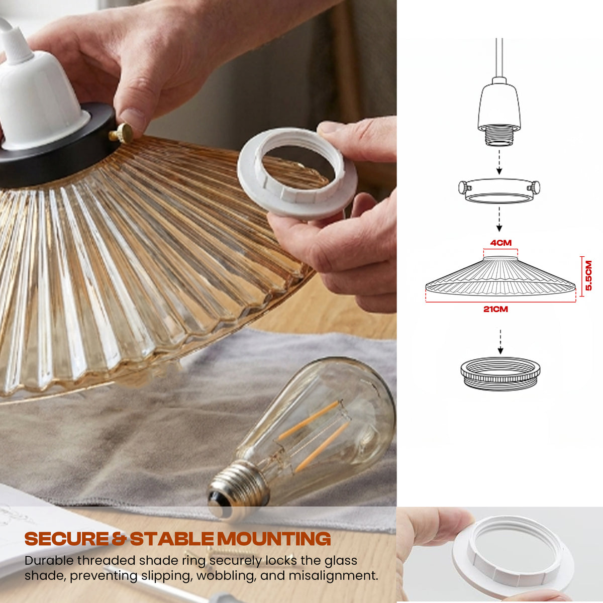 2Pack Glass Lamp Shade E27 Easy Fit Ceiling Pendant Light Shade~4112