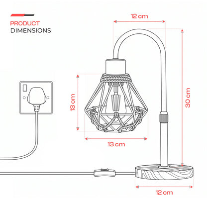 Wooden desk table lamp with E27 socket, power cable and inline on off switch