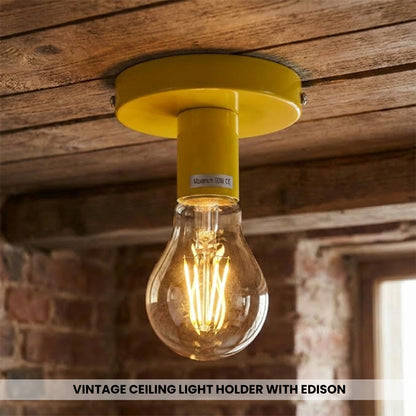 A vintage-style ceiling light fixture with a bright yellow circular canopy and socket
