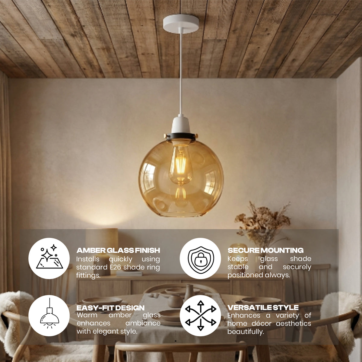 2Pack Glass Lamp Shade E27 Easy Fit Ceiling Pendant Light Shade~4112