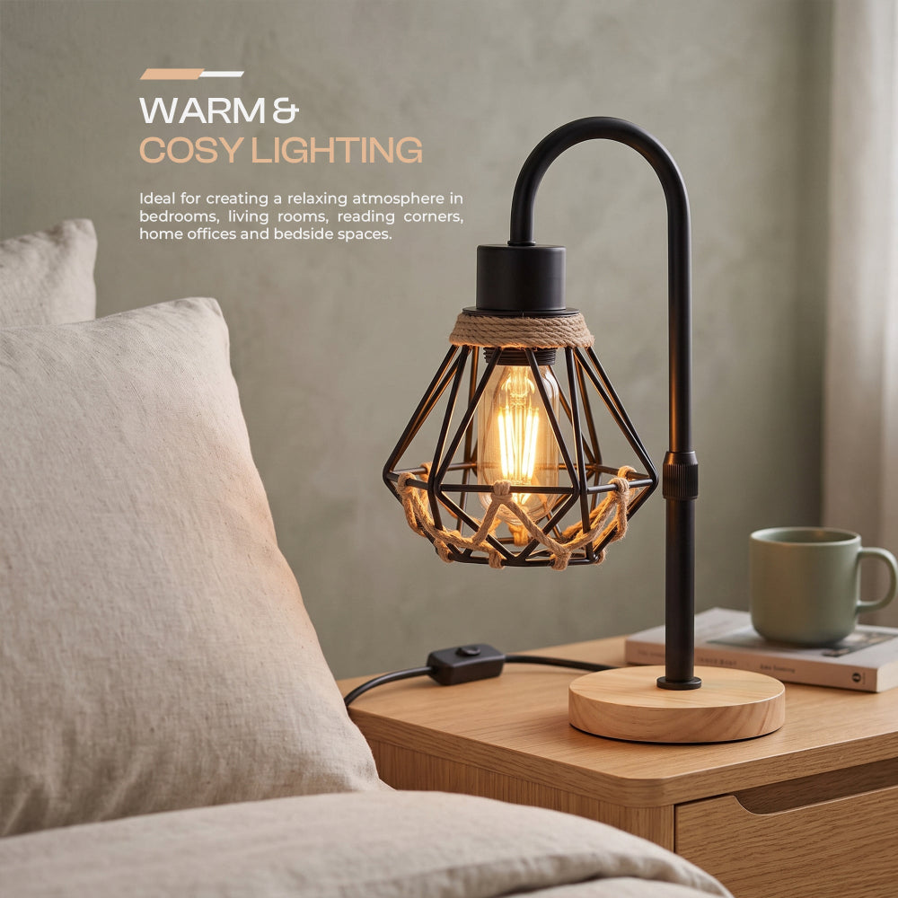 Wooden desk table lamp with E27 socket, power cable and inline on off switch