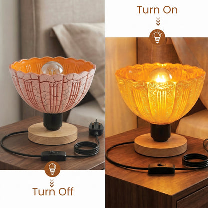 Wooden table light with E27 bulb fitting and UK 3 pin plug with inline switch