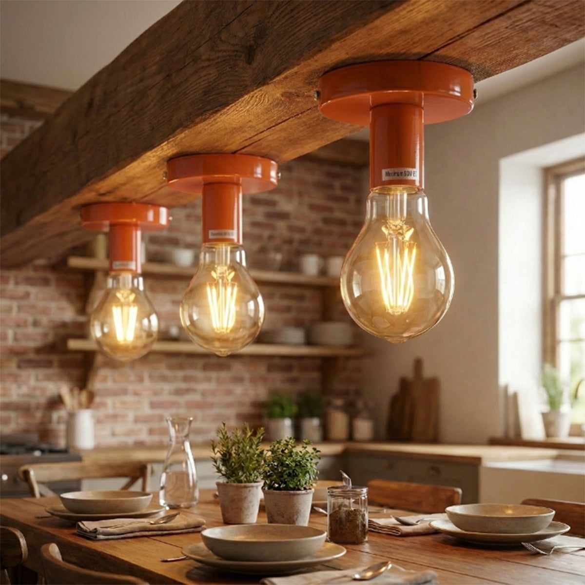 Orange Flush Mount Ceiling Light~1962