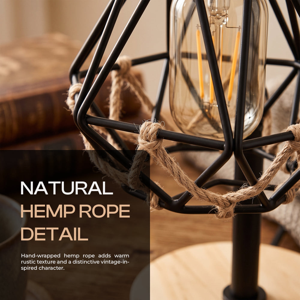 Wooden table lamp with E27 bulb holder and inline switch with 3 pin plug