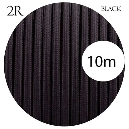 Black Vintage Fabric Round 2 Core Italian Braided Electric Lighting Cable UK ~1069