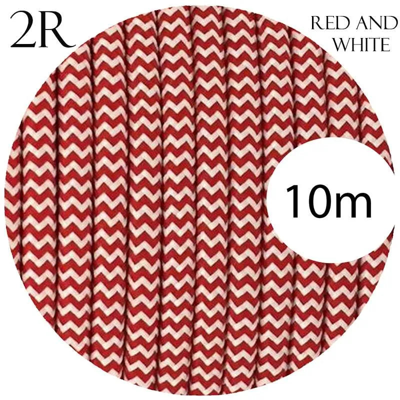 Vintage Red And White Fabric 2 Core Round Italian Braided Cable 0.75mm~1086