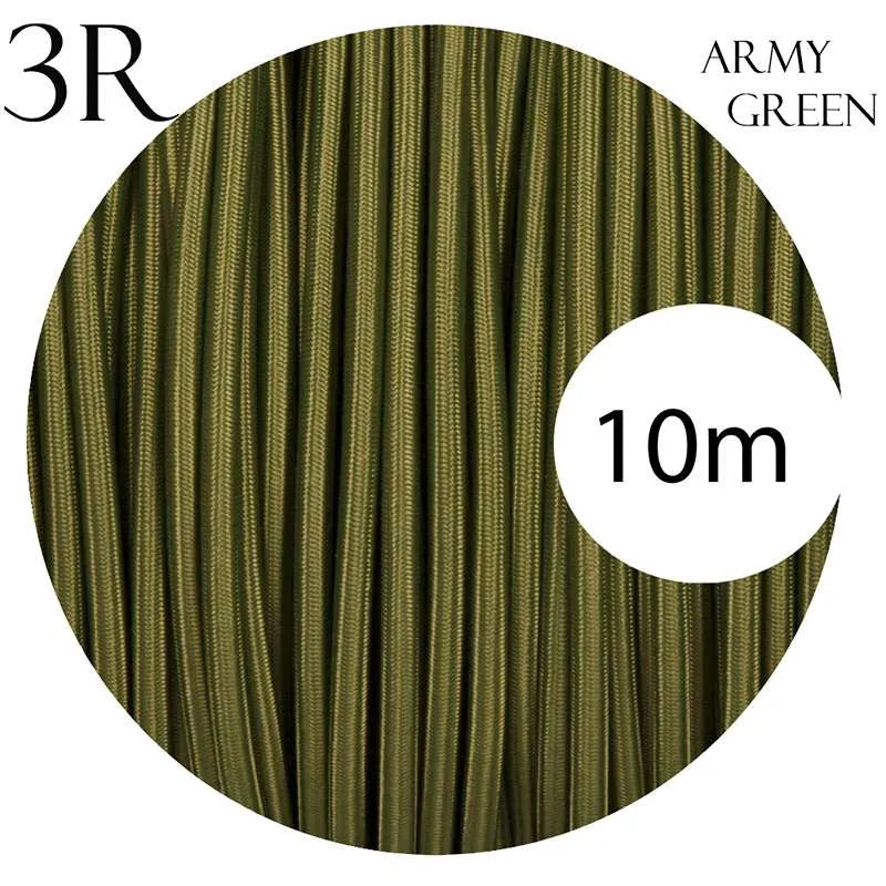 Vintage Army Green Fabric 3 Core Round Italian Braided Cable 0.75mm~1007