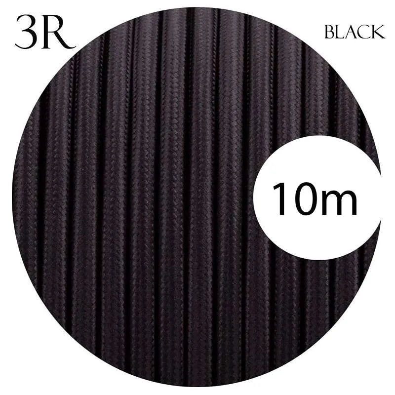 Vintage Black Fabric 3 Core Round Braided Electric Cable 0.75mm~1094