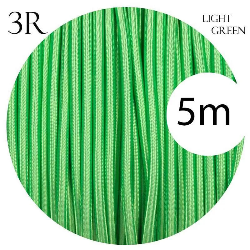 Light Green Vintage Fabric Round 3 core Italian Braided Cable
