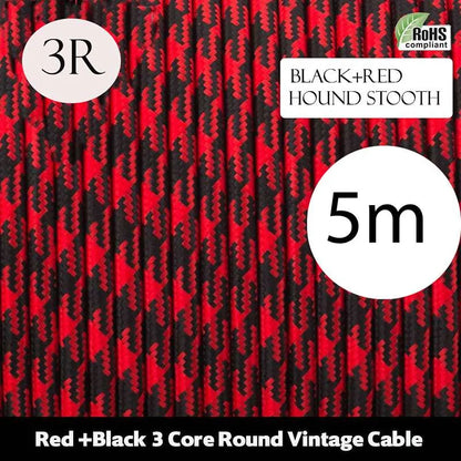 Vintage Red & Black Round 3 Core Electric Cable
