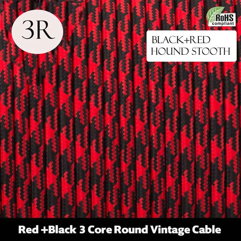 Vintage Red And Black Fabric 3 Core Round Electric Cable 0.75mm