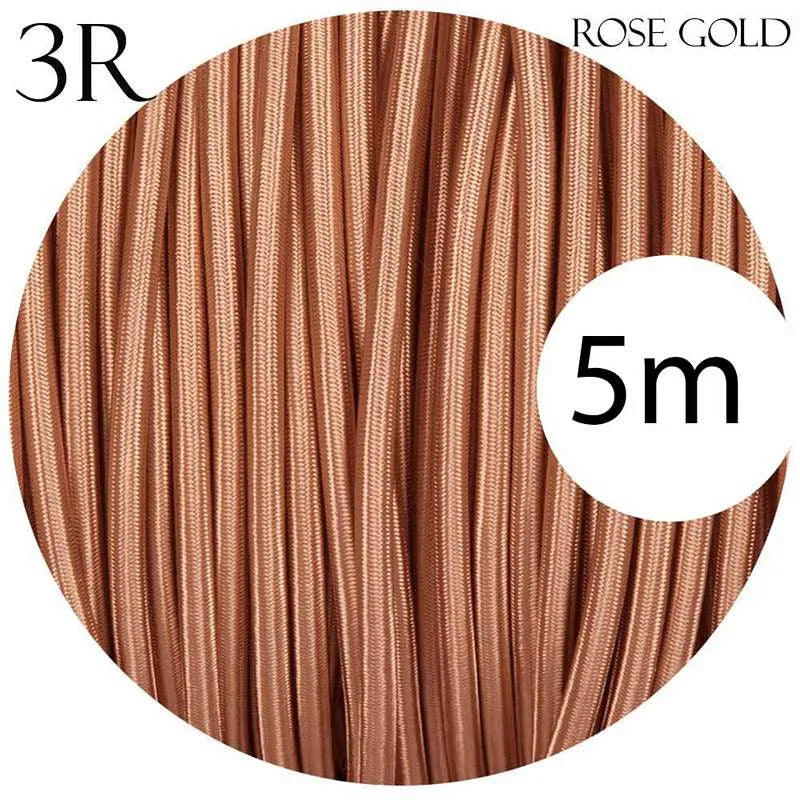 Vintage Rose Gold Fabric 3 Core Round Italian Braided Cable 0.75mm