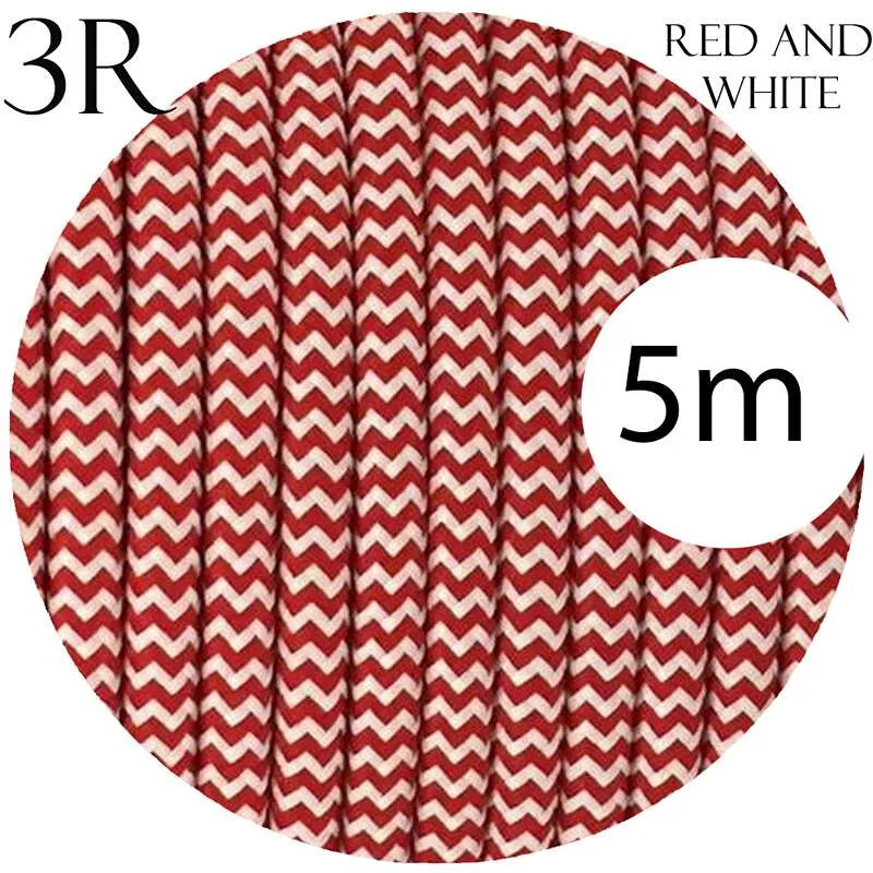 Red And White Vintage Fabric Round 3 core Italian Braided