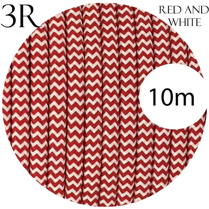 Vintage Red And White Fabric 3 Core Round Italian Braided Cable 0.75mm~1111