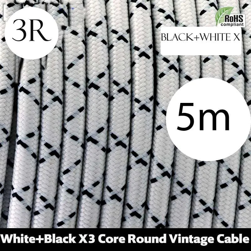 Vintage White Fabric 3 Core Round Italian Braided Cable 0.75mm