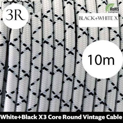Vintage White Fabric 3 Core Round Italian Braided Cable 0.75mm