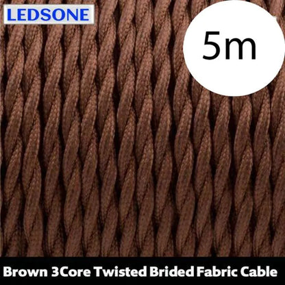 Brown Twisted Vintage fabric cords Flex0.75mm 3 Core~1028