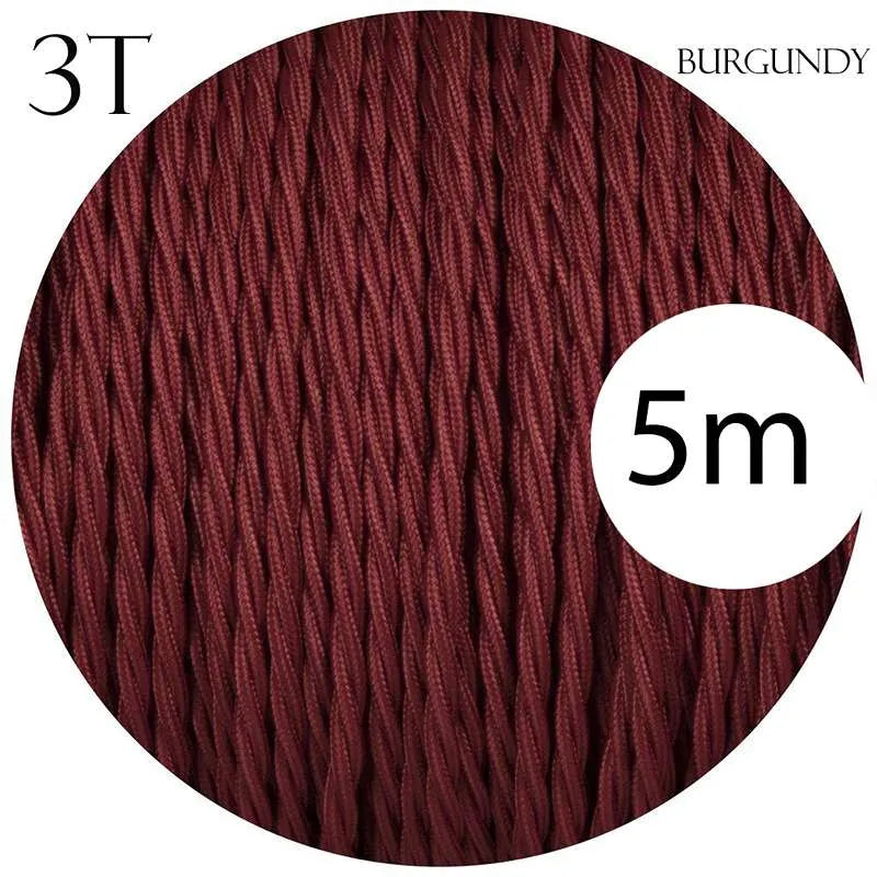Burgundy Twisted Vintage fabric cords Flex0.75mm 3 Core