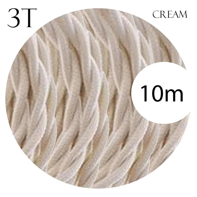 Cream Twisted Vintage fabric lamp Cords Flex 0.75mm 3 Core