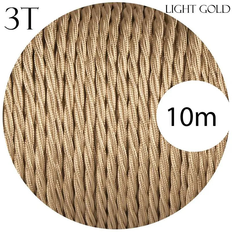 Light Gold Twisted Vintage Fabric Cable Flex0.75mm 3 Core~1026