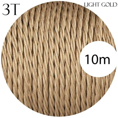 Light Gold Twisted Vintage Fabric Cable Flex0.75mm 3 Core~1026