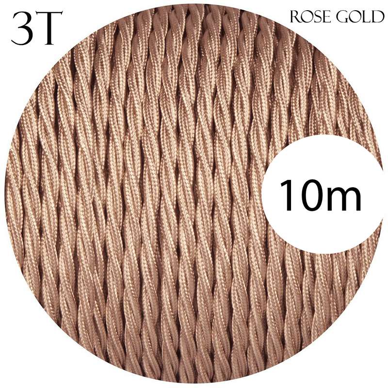 Rose Gold Twisted Vintage fabric Cable Flex0.75mm 3 Core